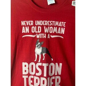 BOSTON Terrier T-Shirt Red SZ Large "Never Underestimate an Old Woman"